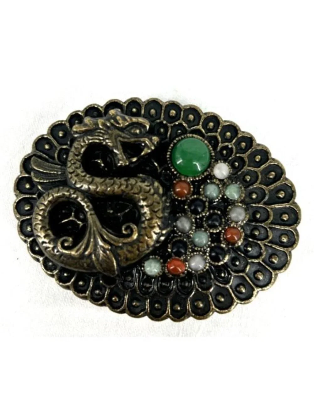 Snake Dragon Belt Buckle Metal Topaz Spinel Garnet Cabochons 3